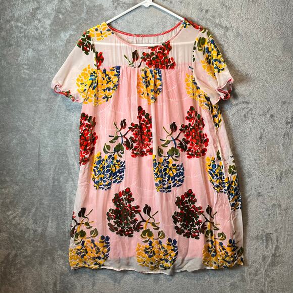 Anthropologie Maeve Flower Market Swing Dress Size Medium Silk Blend Red - Picture 1 of 7